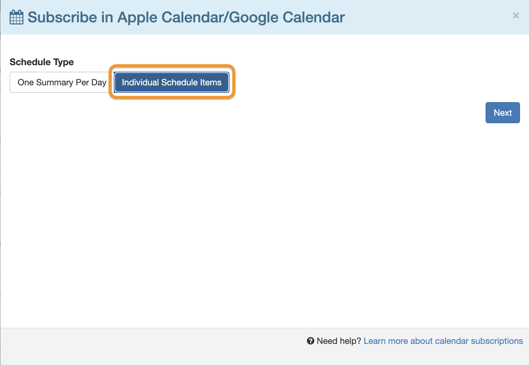 Schedule Type Selection